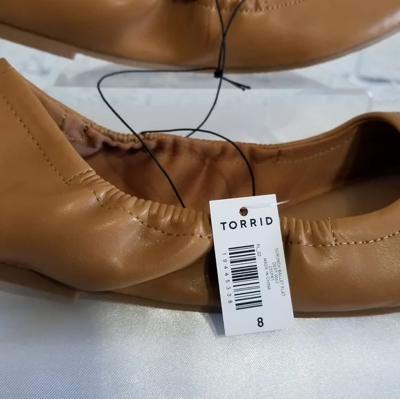 Torrid Scrunch Ballet Flats Shoes Size 8 Tan Cognac Brown Wide Width Neutral New - Picture 14 of 16